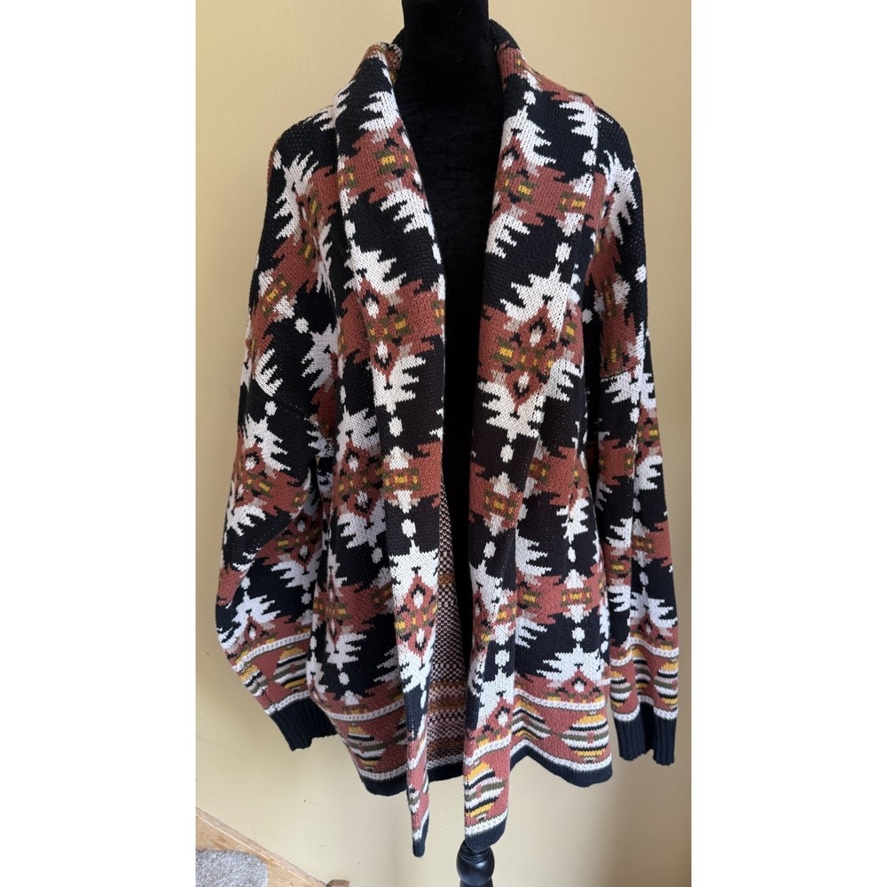 Lucky Brand Open Front Aztec Southwest Cardigan Sweater Womens Size 2X